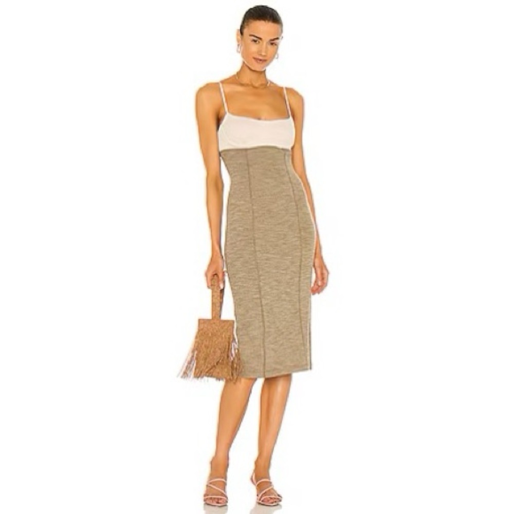 Song of Style Gillian Midi Dress in Ivory & Green, Size XS